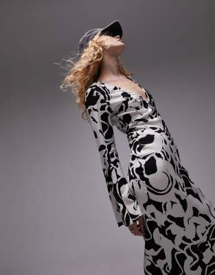 Topshop Lea Column Maxi Dress In Mono-multi In Multi