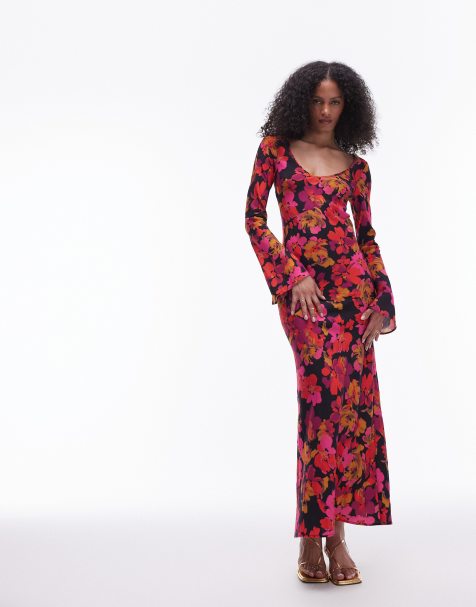 ASOS Salon Embroidered Floral Maxi Dress in Pink