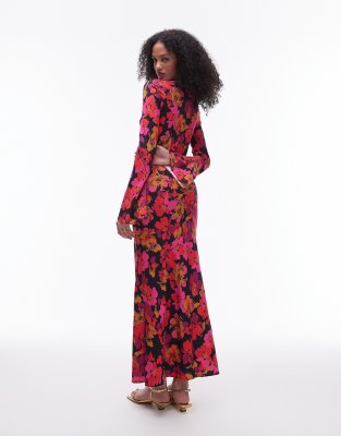 Topshop lea column maxi dress in pink floral | ASOS