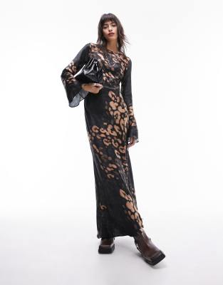 Topshop Lea Premium Column Maxi Dress In Brown Animal Print