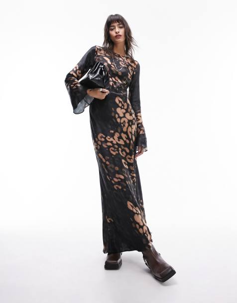 Naked Wardrobe burnout tiger high neck maxi dress in black