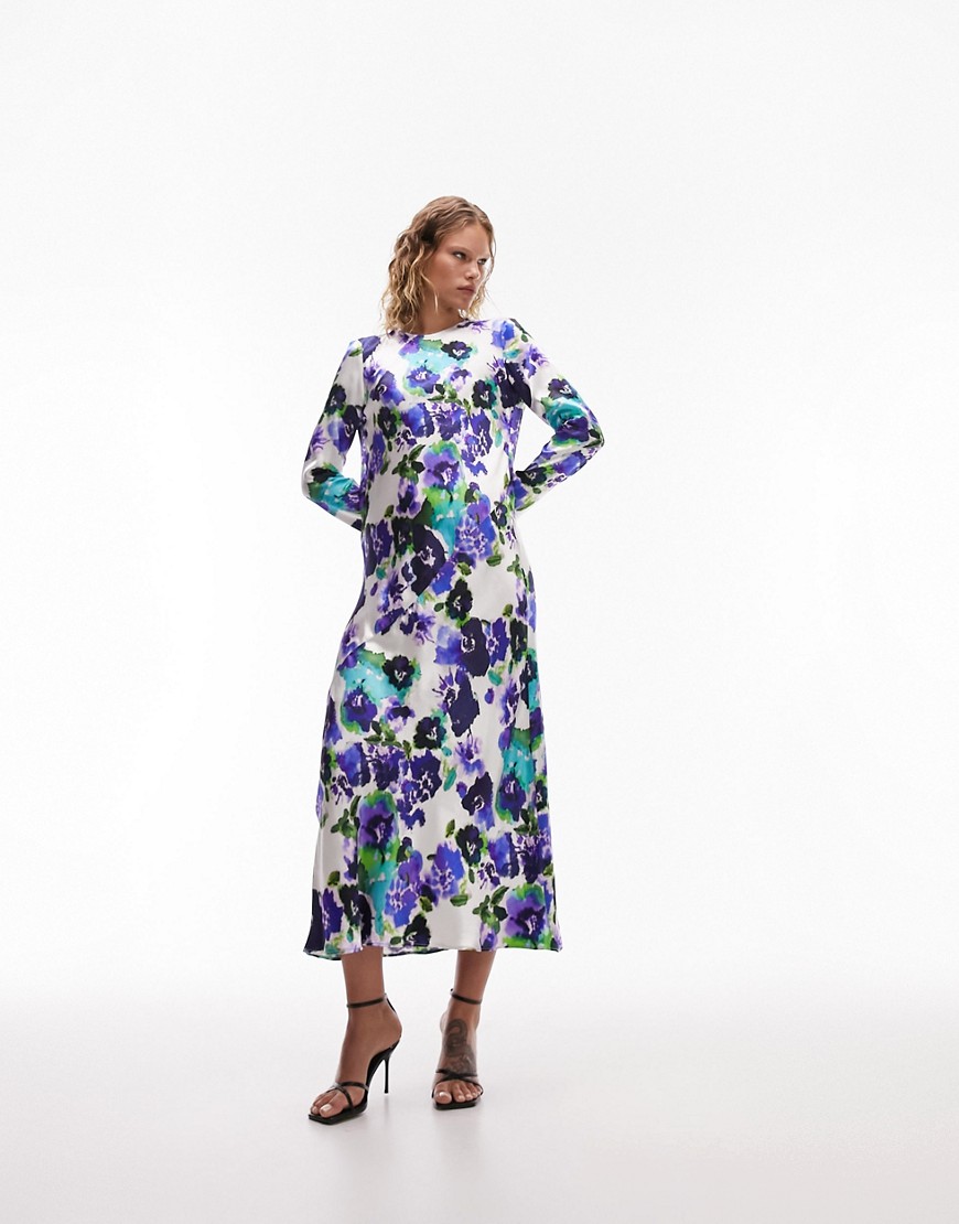 Topshop Lea premium long sleeve maxi dress in floral print-Multi