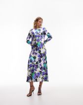 ASOS DESIGN linen-look flutter sleeve midi dress with ruching