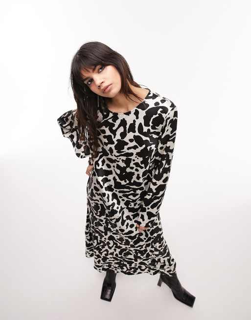 Topshop Lea premium printed long sleeve maxi dress in animal print