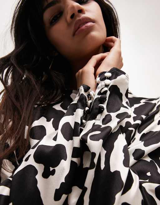 Topshop Lea premium printed long sleeve maxi dress in animal print