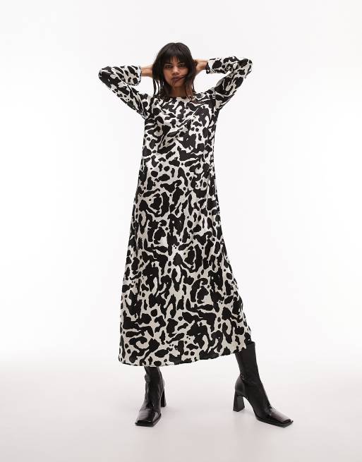 Topshop Lea premium printed long sleeve maxi dress in animal print