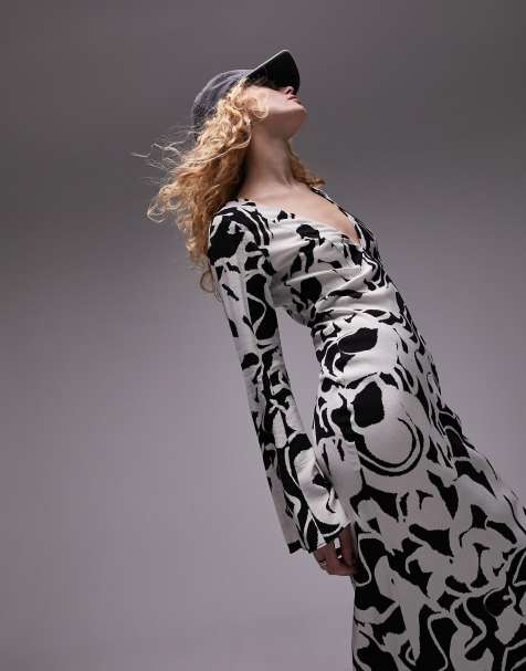 Topshop - Lea - Rechte maxi jurk in zwart-wit - view 1