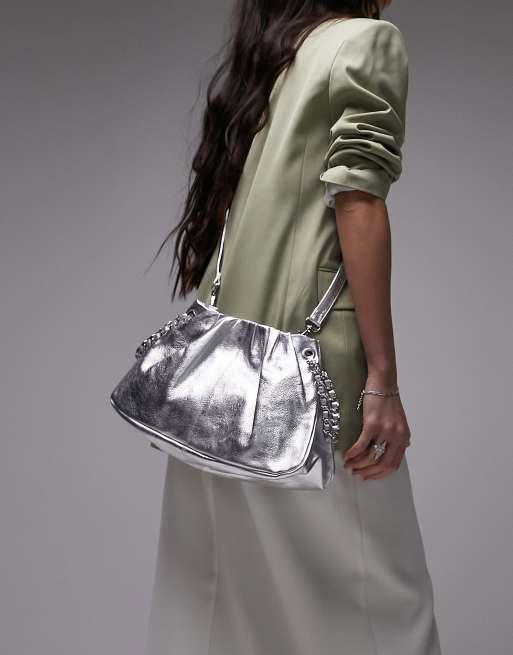 Topshop - Lea - Sac bandoulière en cuir - Argenté