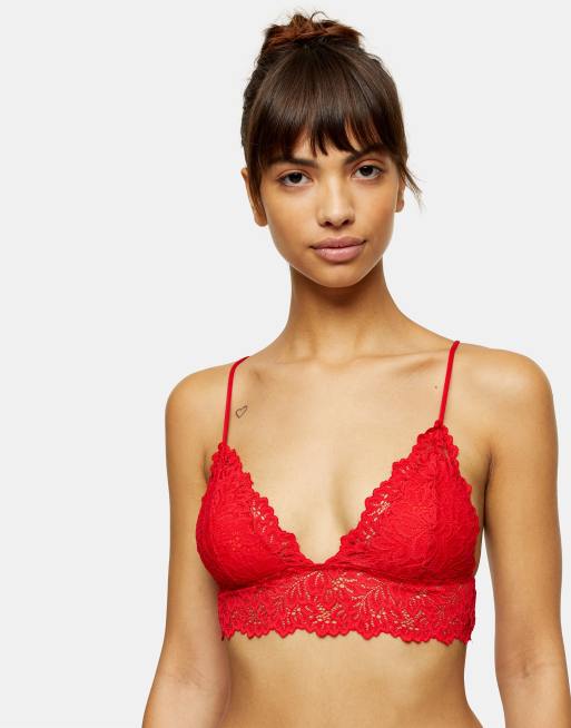 Topshop leaf lace padded bralette in red