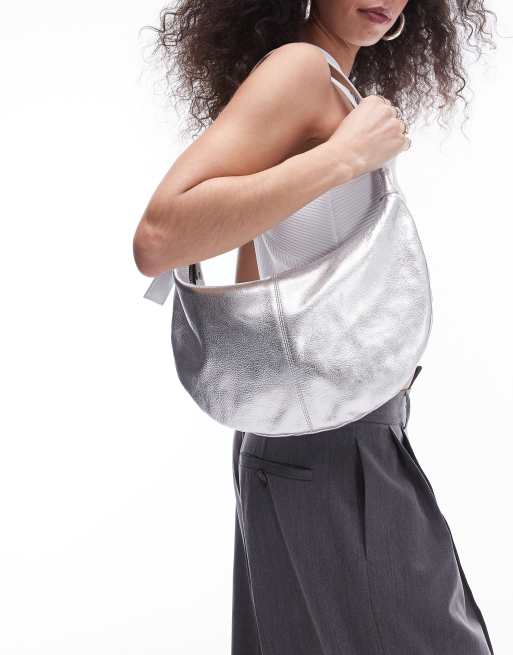 Topshop - Leah - Borsa da spalla piccola argentata in pelle, 2 di 4