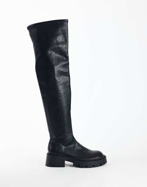 Topshop Leah chunky over the knee boot in black - view 1
