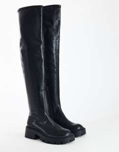 Model wearing Leah chunky over the knee boot in black