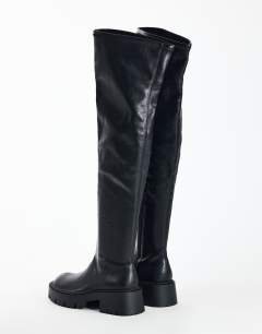 Model wearing Leah chunky over the knee boot in black