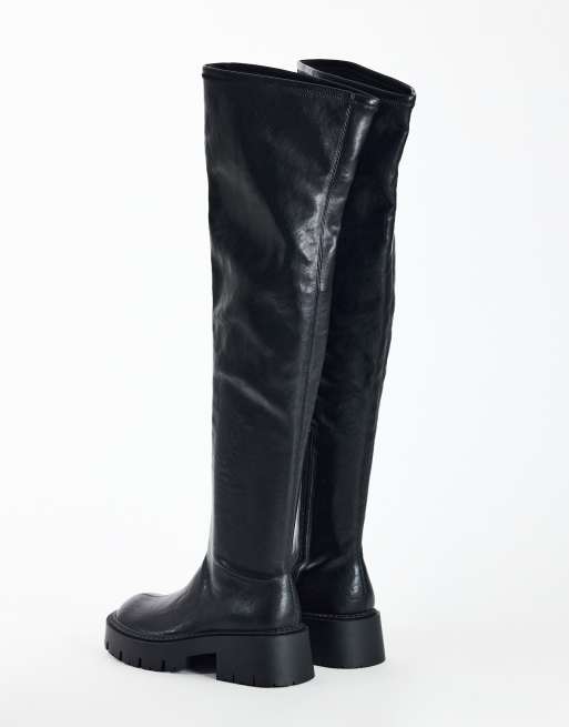 Topshop Leah chunky over the knee boot in black, 3 of 4