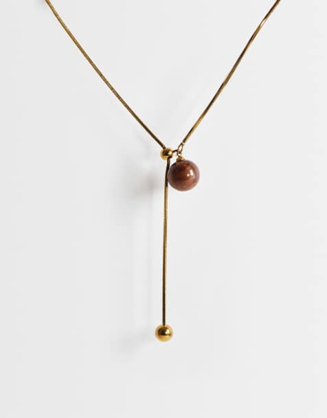 Topshop - Leah - Collana lariat inossidabile dorata con perlina - view 1