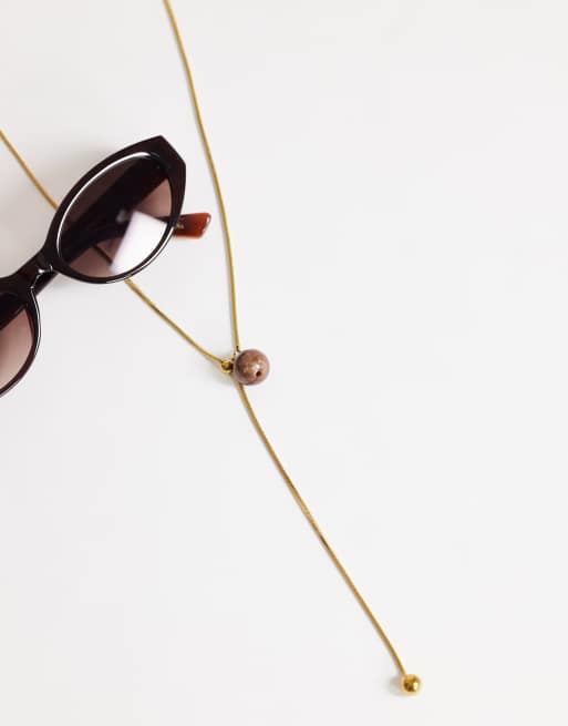 Topshop - Leah - Collana lariat inossidabile dorata con perlina, 2 di 4