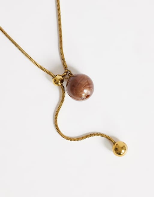 Topshop - Leah - Collana lariat inossidabile dorata con perlina, 4 di 4