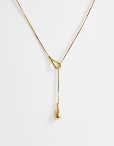 Topshop – Leah – Lariat-halsband i rostfritt guld med pärla - view 1