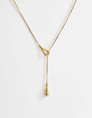Topshop Leah Lariat Necklace With Bead In Gold