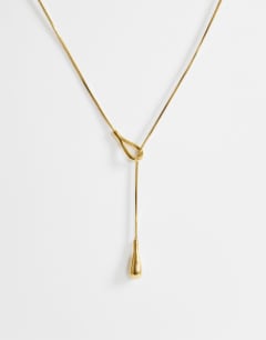 Leah lariat necklace with bead in stainless gold