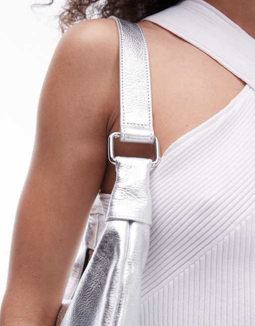 Topshop - Leah - Mini schoudertas van leer in zilver, 3 van 4