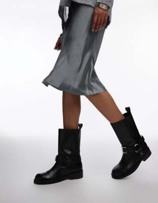 Topshop - Leam - Biker-Stiefel aus hochwertigem Leder in Schwarz