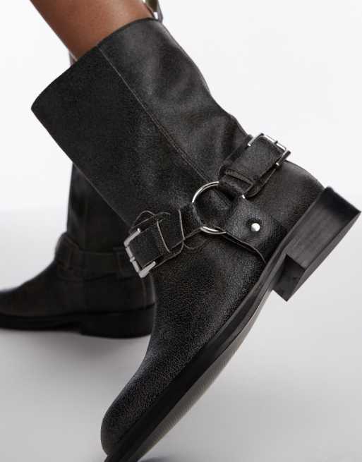 Topshop Leam Bottes en cuir style motard de qualité supérieure