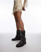 ASOS DESIGN Cyrus leather harness knee boot in black