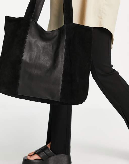 Black suede tote online handbag