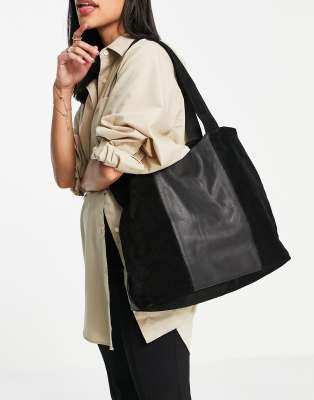 black suede tote bag