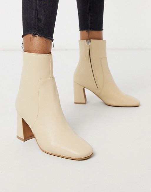 Topshop leather ankle boot in buttermilk
