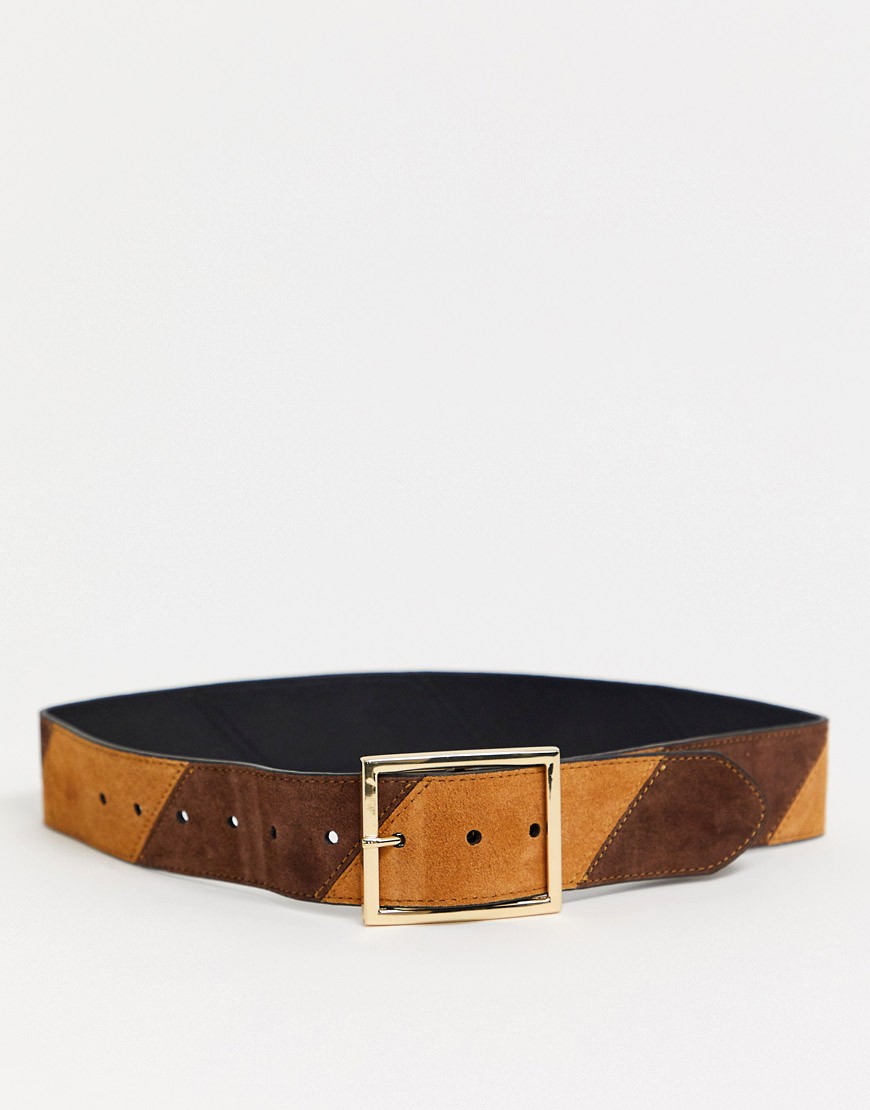 Topshop leather belt with diagonal stripe in brown