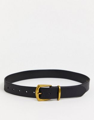 Topshop leather belt with gold buckle in black | ASOS