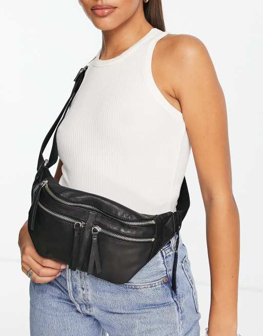 Topshop leather bum bag in black