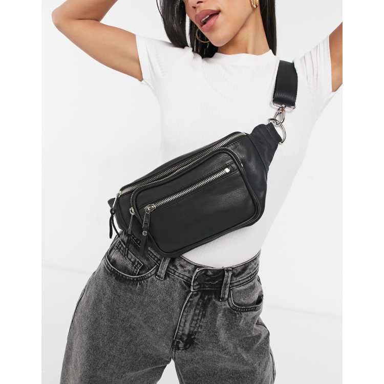 Topshop leather bum bag in black