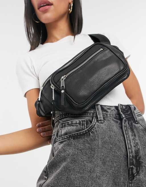 Topshop leather bumbag in black