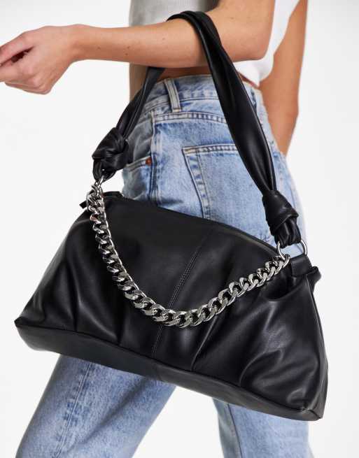 Topshop leather chain shoulder bag in black | ASOS