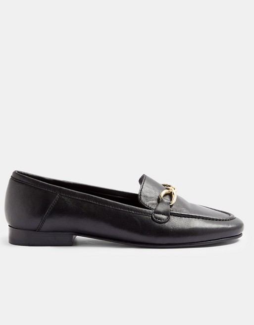 Topshop leather loafers in black