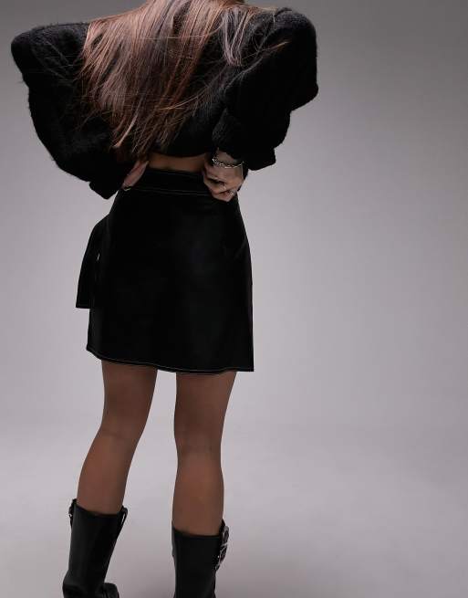 Topshop Petite Black Faux Leather Mini Skirt Size US 2/EUR 34