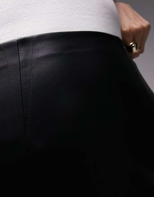Topshop leather look clean bias maxi skirt in black ASOS
