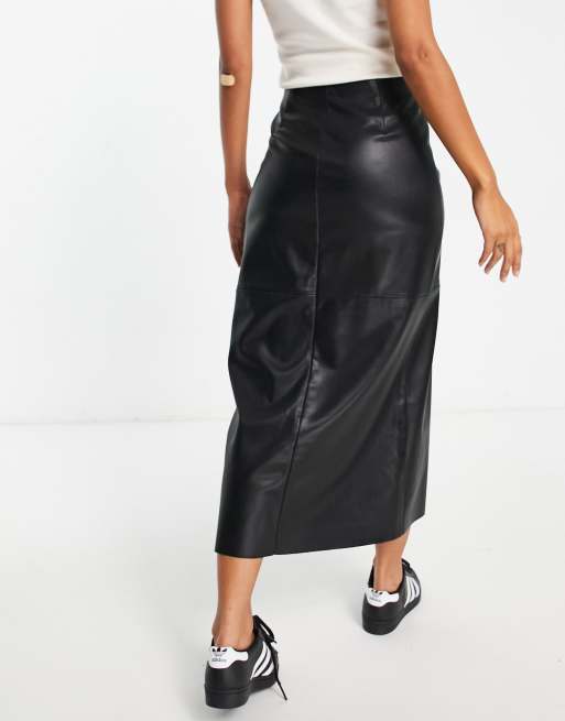 Topshop leather look clean maxi skirt in black