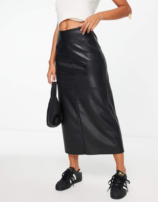 Topshop leather look clean maxi skirt in black