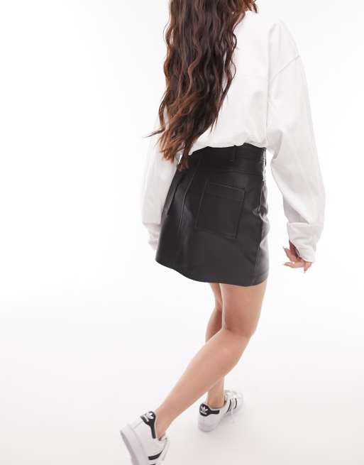 Black leather mini skirt topshop best sale