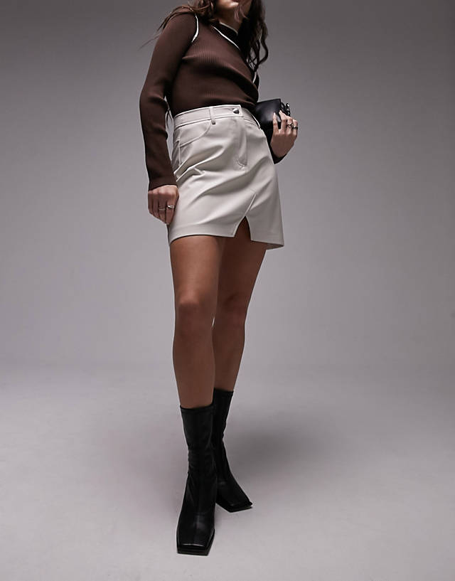 Topshop - leather look denim styled mini skirt in ecru