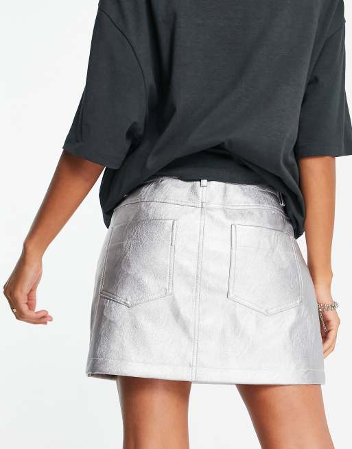 Silver metallic shop denim skirt