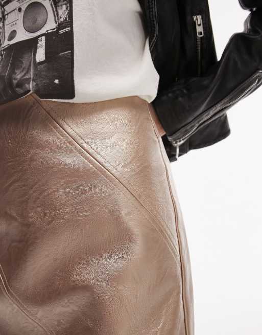 Topshop brown 2025 leather skirt