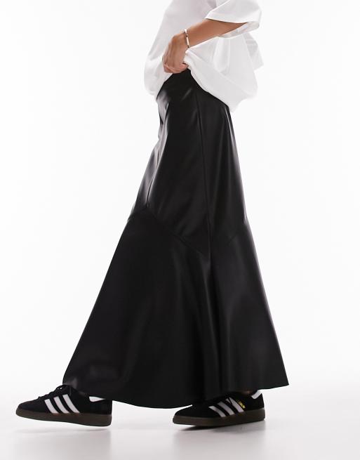Topshop leather look fishtail maxi skirt in black, 2 of 4