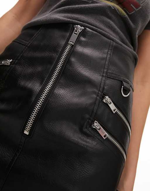 High waist leather skirt zipper sales