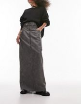 Topshop silver foil denim midi skirt in grey | ASOS
