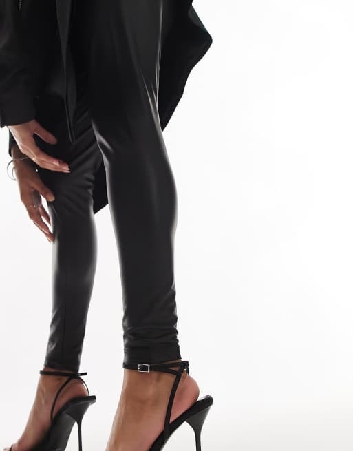 Topshop Petite leather look legging in black